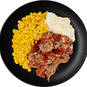 BBQ Pulled Pork + Garlic Mashed Potatoes + Corn