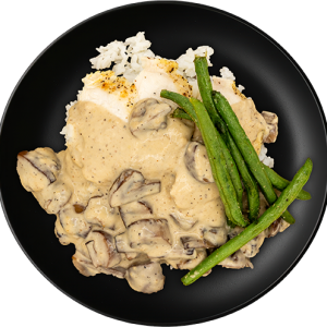 Chicken & Creamy Mushrooms Sauce + Jasmine Rice + Green Beans